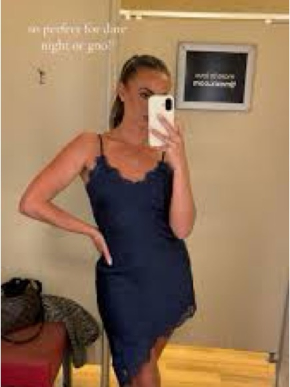 Navy Lace-Trim Mini Slip Dress
